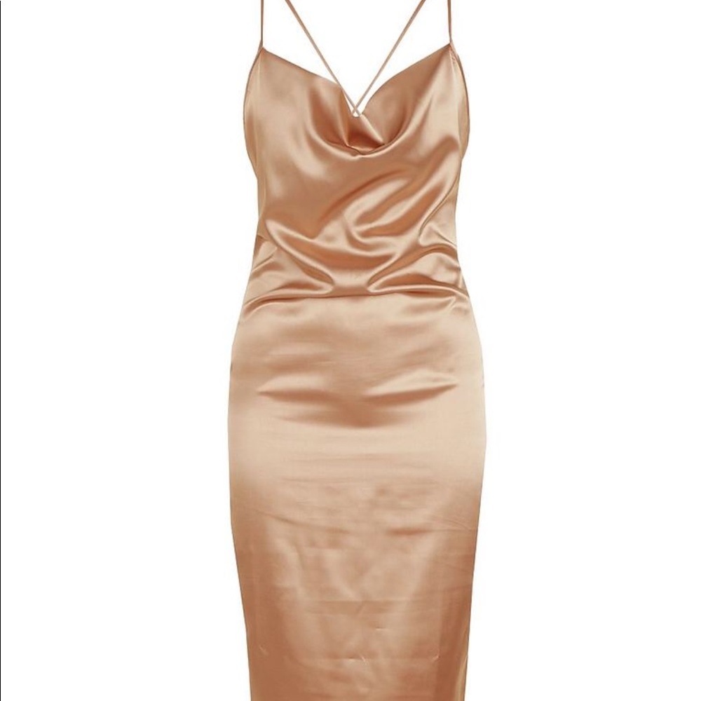 Boohoo Gold strappy silk dress